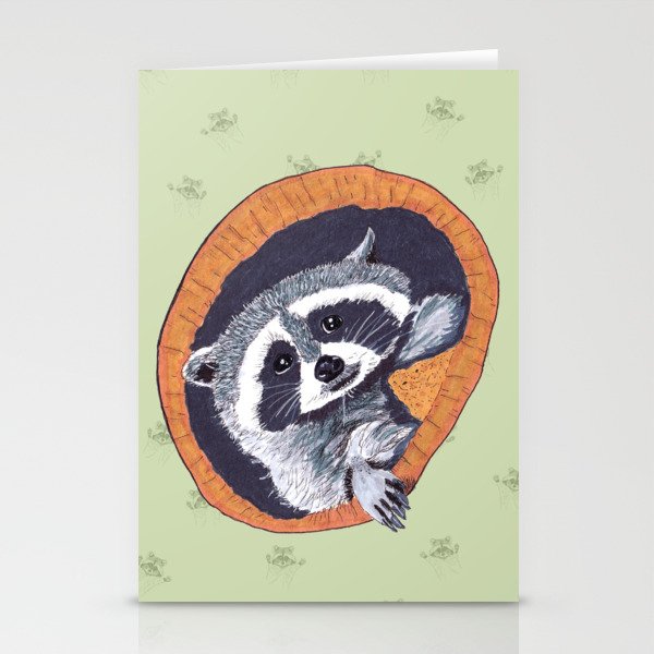Peeking Raccoons #1 - Green Pallet Stationery Cards
