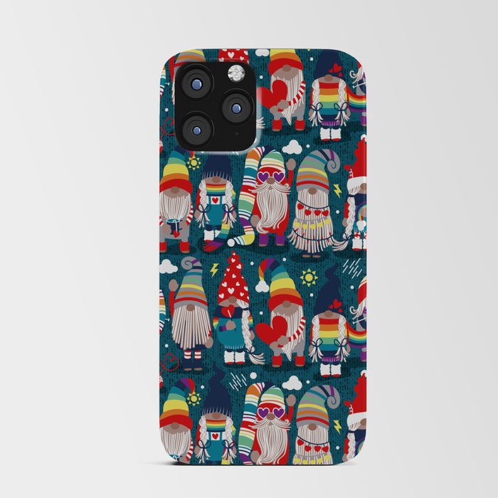 I gnome you // dark teal background little happy and lovely gnomes with rainbows vivid red hearts iPhone Card Case