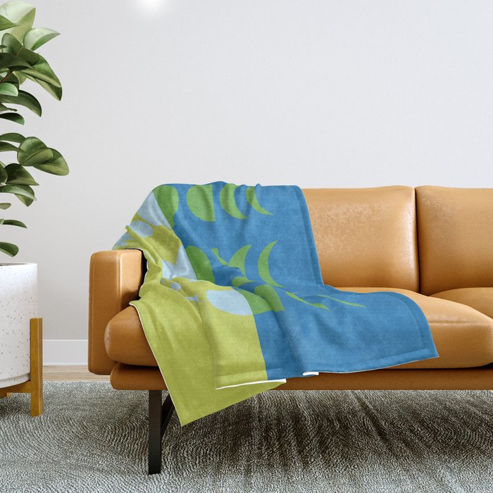 Moon Phases 23 in Blue Greenery Throw Blanket