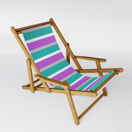 [ Thumbnail: Grey, Light Sea Green, Mint Cream, and Orchid Colored Lined Pattern Sling Chair ]
