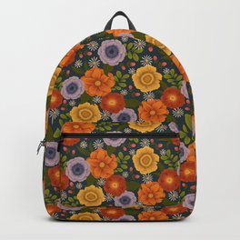 big blooms and little buds Backpack | Flower, Drawing, Colorful, Floral, Yellow, Purple, Maximalism, Red, Leaves, Digital 