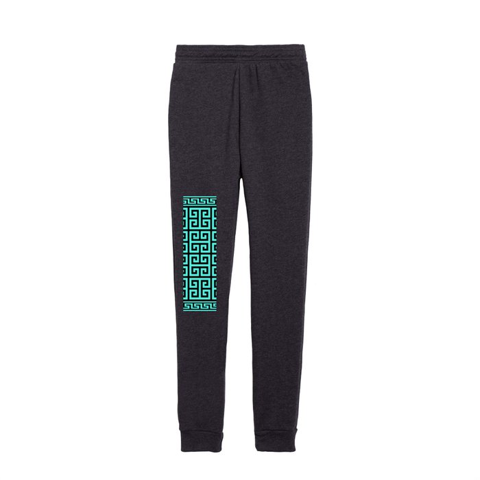 Greek Key (Black & Turquoise Pattern) Kids Joggers