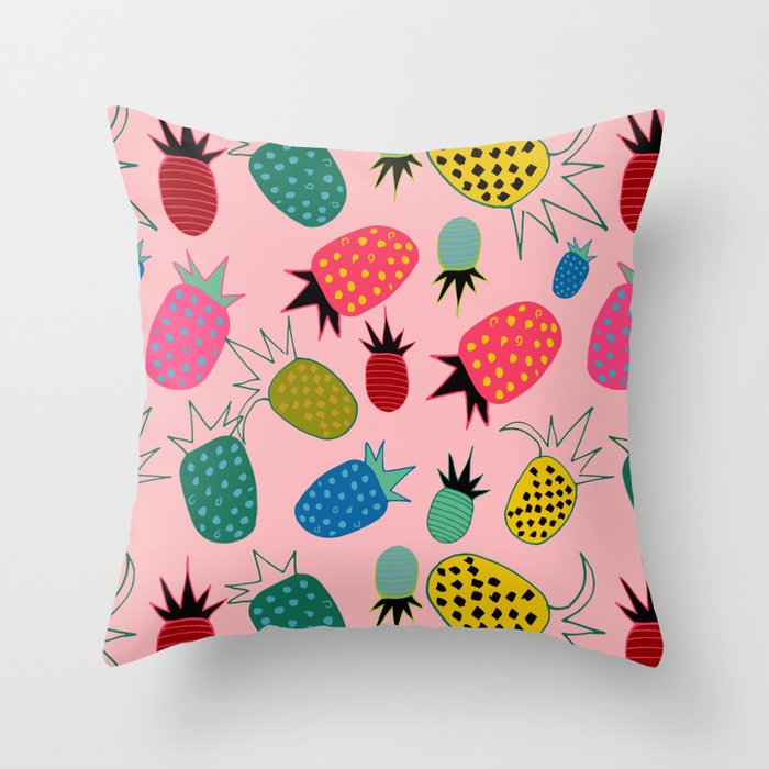 pineapple fun tropical pink Throw Pillow