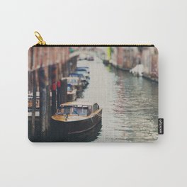 A boat moored on a Venice canal ... Carry-All Pouch | Venicearchitecture, Greendecor, Italyphotograph, Photo, Veniceboatprint, Wanderlustart, Color, Venicecanal, Waterreflections, Venicephotograph 
