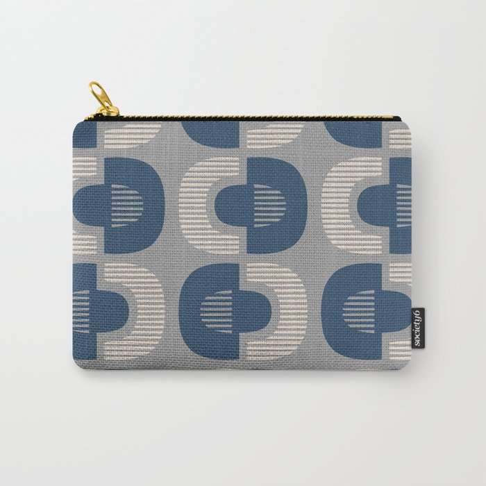 Retro Mid Century Modern Pattern 123 Blue Gray and Beige Carry-All Pouch