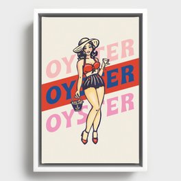 Pinup Girl Collecting Oysters with a Cocktail Framed Canvas