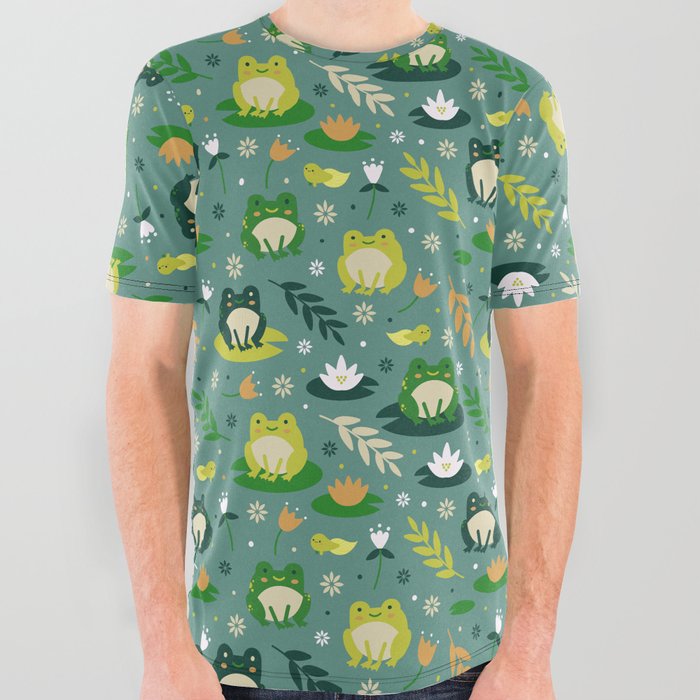 Cute little frogs pond pattern All Over Graphic Tee