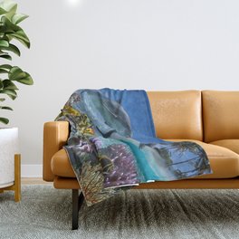 Coral Reef and Dolphins Throw Blanket