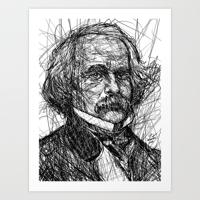 NATHANIEL HAWTHORNE ink portrait .1 Art Print