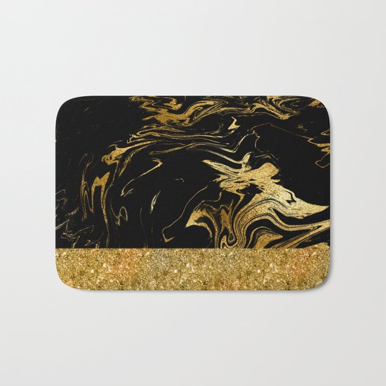 Luxury and glamorous gold glitter and black marble Bath Mat