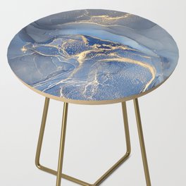 Blue Marble With Gold Veins Side Table