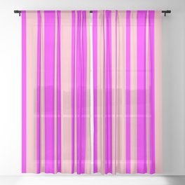 [ Thumbnail: Light Pink & Fuchsia Colored Striped/Lined Pattern Sheer Curtain ]