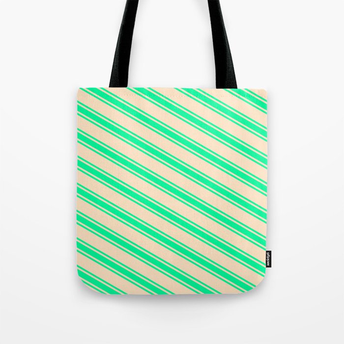 Bisque & Green Colored Lines Pattern Tote Bag