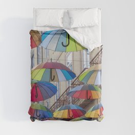 Umbrellas in Lisbon, Portugal art print- bright cheerful summer - street and travel photography Duvet Cover