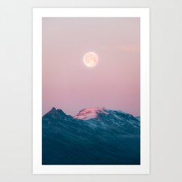Moon and the Mountains – Landscape Photography Art Print | Nature, Landscape, Magic, Photo, Moon, Iceland, Moody, Sunrise, Morning, Mountains 
