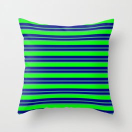[ Thumbnail: Dark Blue, Sea Green & Lime Colored Lined/Striped Pattern Throw Pillow ]