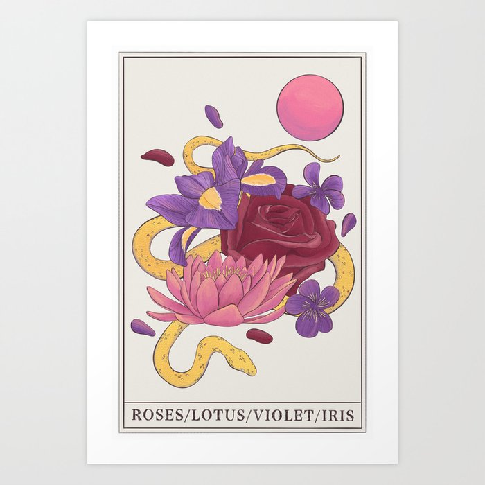 Roses/Lotus/Violet/Iris Art Print