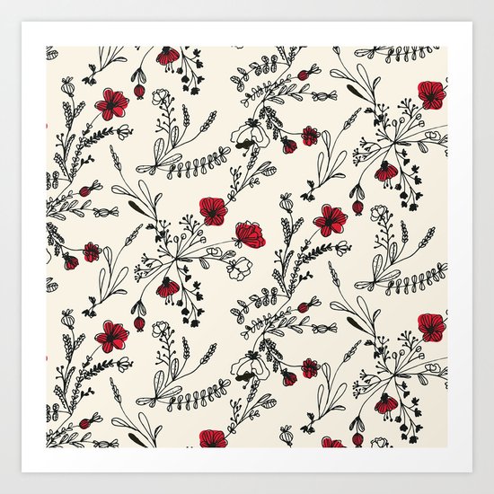 Red Flower Pattern Art Print