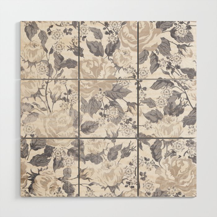 Seamless Vintage Floral Pattern  Wood Wall Art