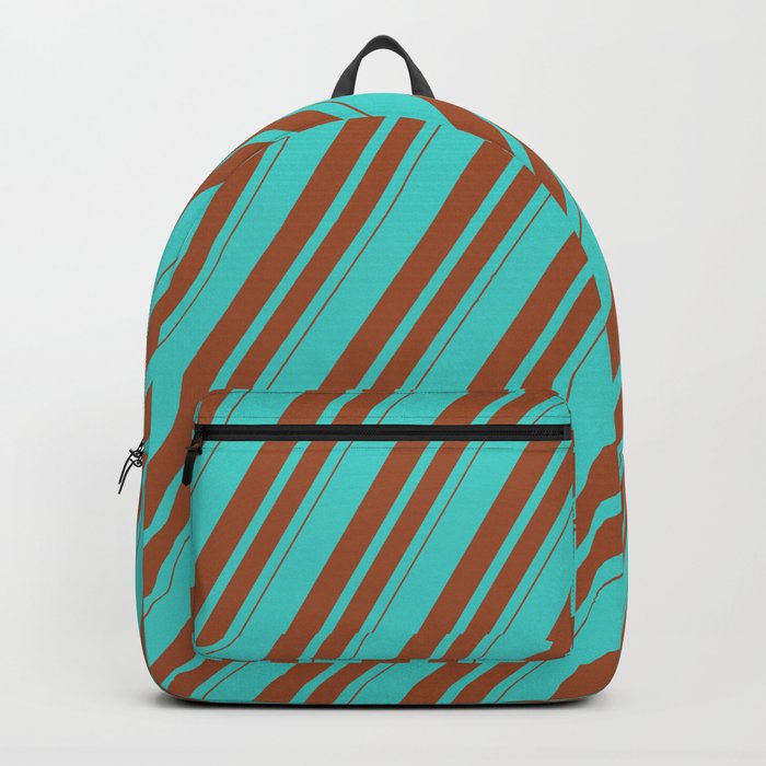 Turquoise and Sienna Colored Lines Pattern Backpack