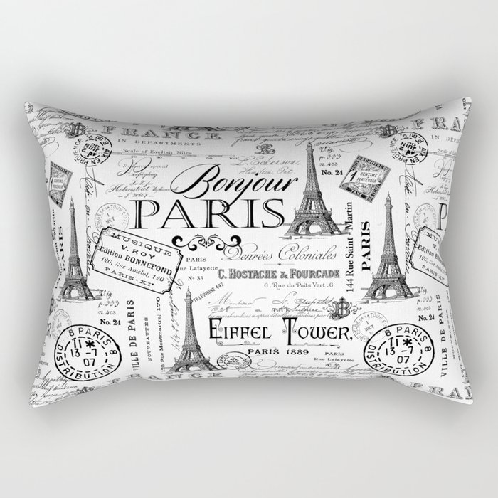 Vintage Paris Black And White Nostalgic Pattern Rectangular Pillow