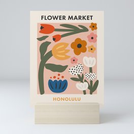 Flower Market Honolulu, Playful Naif Floral Print Mini Art Print
