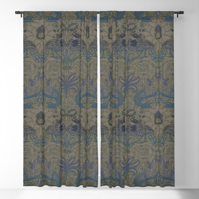 William Morris Peacock and Dragon Moss Prussian Blue Blackout Curtain ...