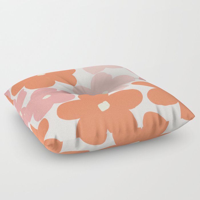 Groovy Daisy Flowers in Pastel Pink and Orange Hues Floor Pillow