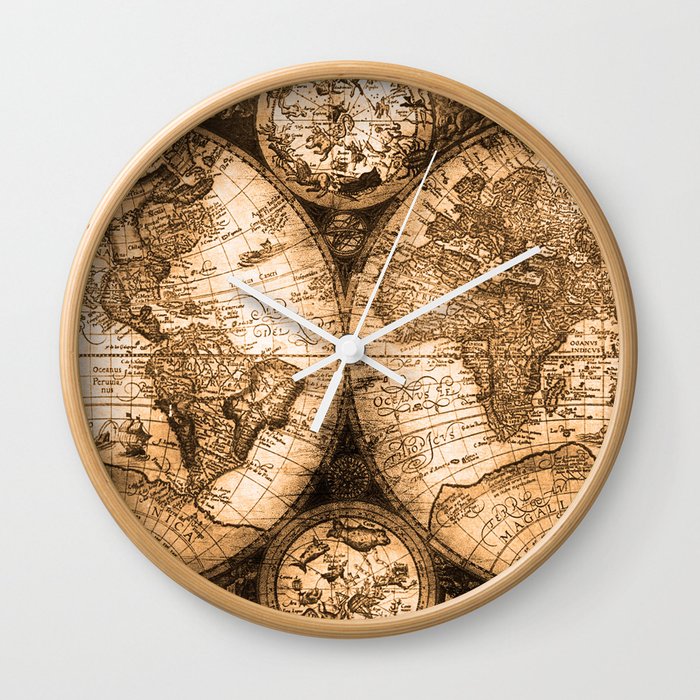 World Map Antique Vintage Maps Wall Clock