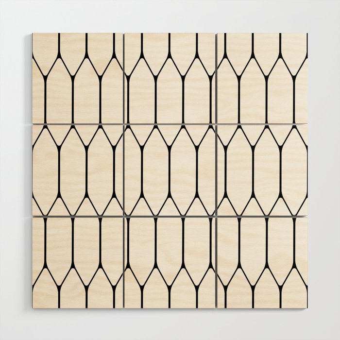 Long Honeycomb Minimalist Geometric Pattern in Black and White Wood Wall Art