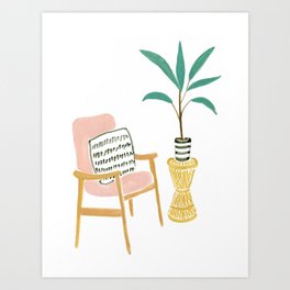 Pink armchair Art Print | Design, Painting, Illustration, Nature, Plant, Apartment, Minimal, Pink, Curated, Gouache 