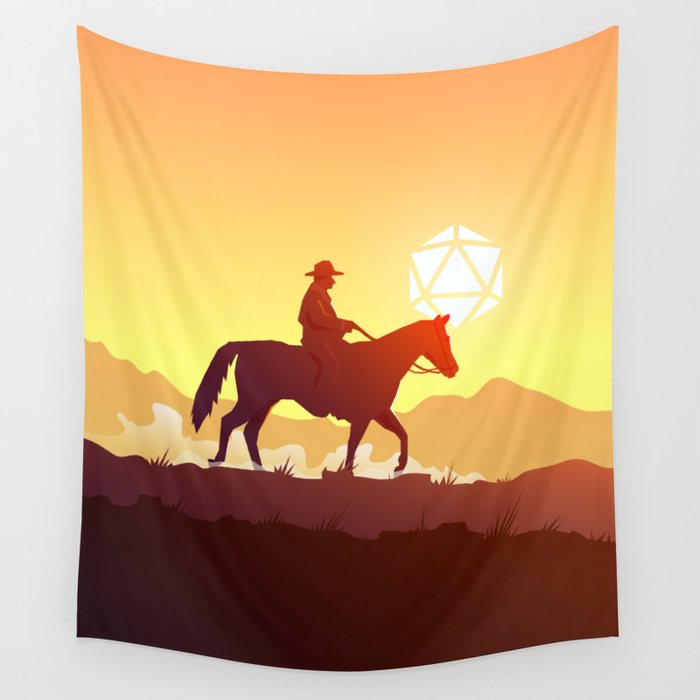 Cowboy Sunset by the Mountains D20 Dice Sun Wall Tapestry