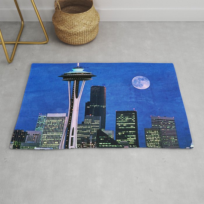 Blue Seattle Space Needle Rug