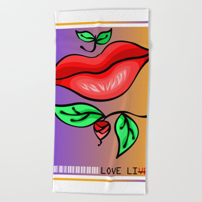 Love Lips Illustration Beach Towel