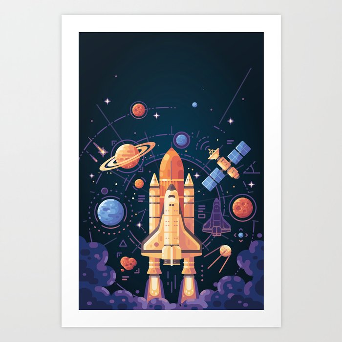 Space Rocket in Solar System Art Print