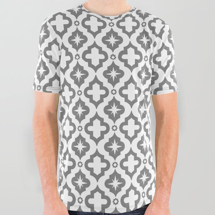 Grey Ornamental Arabic Pattern All Over Graphic Tee