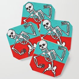 Skeleton Dance by Mike Kraus - skull aceo atc red blue teal halloween spooky collectibles fun Coaster