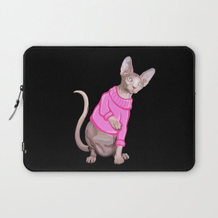 Cozy Sphynx Cat with Pink Knit Sweater  Laptop Sleeve