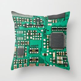 Electronic circuit board with processor Throw Pillow
