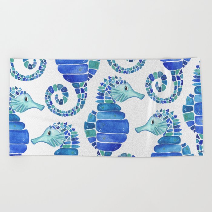 Seahorse - Blue  Beach Towel