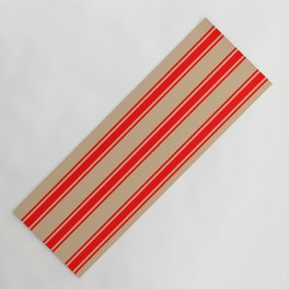 [ Thumbnail: Tan & Red Colored Lines Pattern Yoga Mat ]