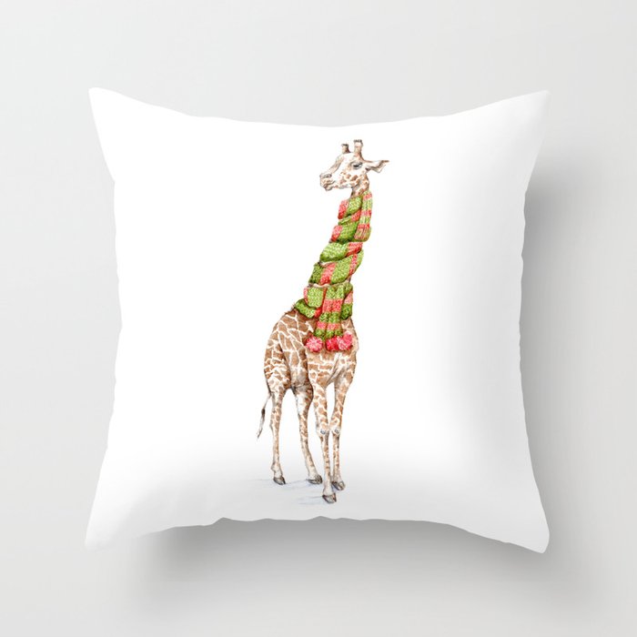 Giraffe in a Scarf Throw Pillow