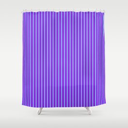 [ Thumbnail: Light Sky Blue & Purple Colored Stripes/Lines Pattern Shower Curtain ]