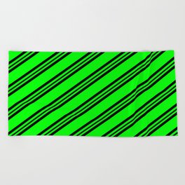 [ Thumbnail: Lime & Black Colored Lines Pattern Beach Towel ]
