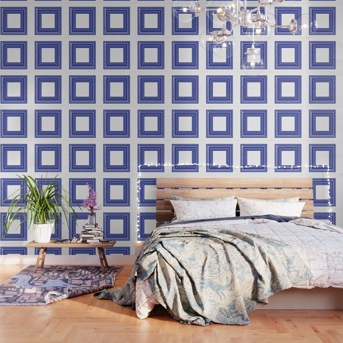 Blue and White Lines Geometric Abstract Pattern Wallpaper