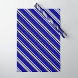 [ Thumbnail: Dark Blue and Dark Gray Colored Lined Pattern Wrapping Paper ]