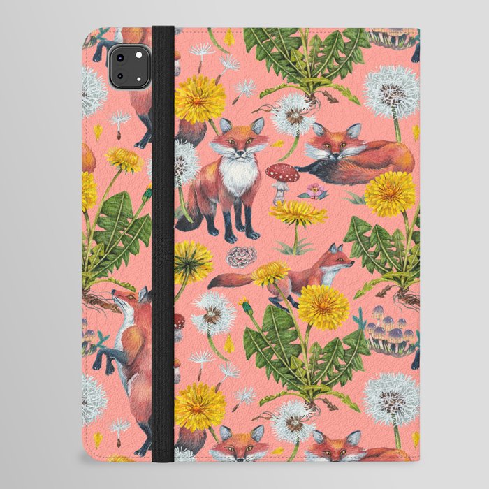 Dandelion Flowers with Foxes - pink iPad Folio Case