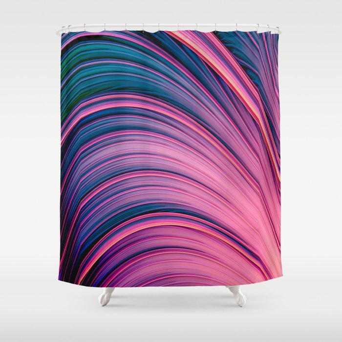 Dream Fiber II. Abstract Blue, Pink, Orange Strands Shower Curtain