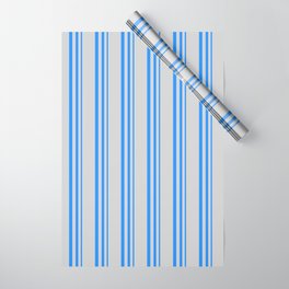 [ Thumbnail: Blue & Light Gray Colored Lines/Stripes Pattern Wrapping Paper ]