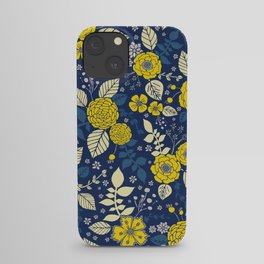 Yellow & Blue Floral Pattern iPhone Case
